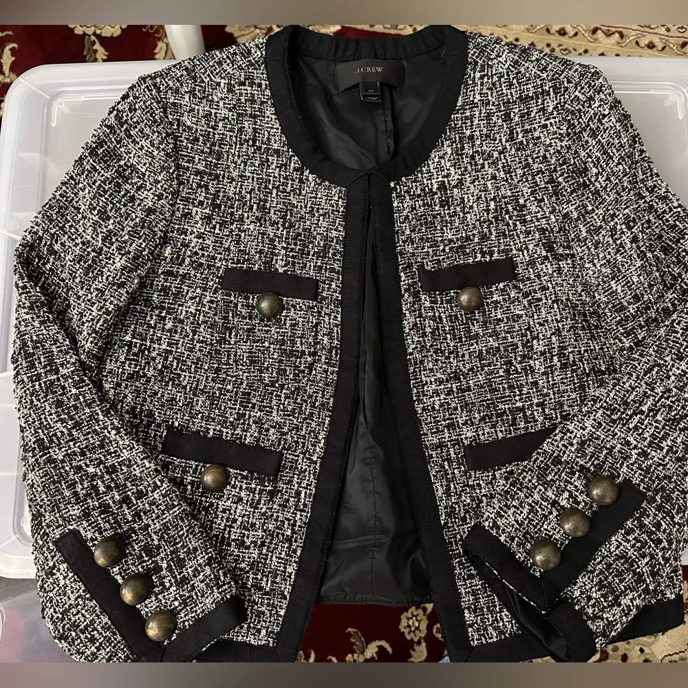 J. Crew Black and White Tweed Blazer